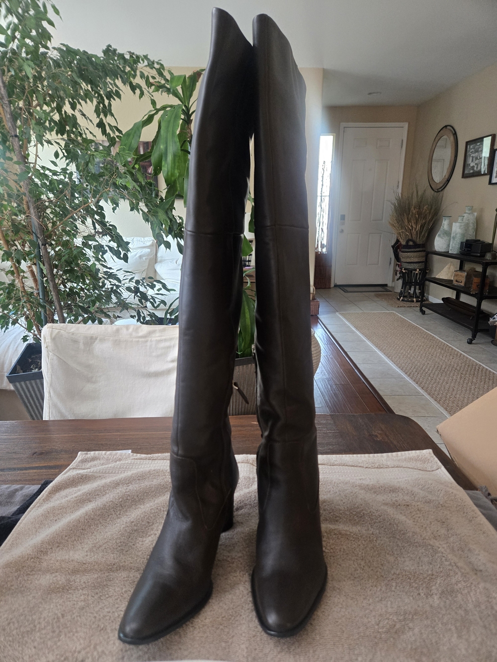 Zara Dark Brown Over-the-Knee Genuine Leather Boots Size 42/11 EUC - Picture 2 of 12